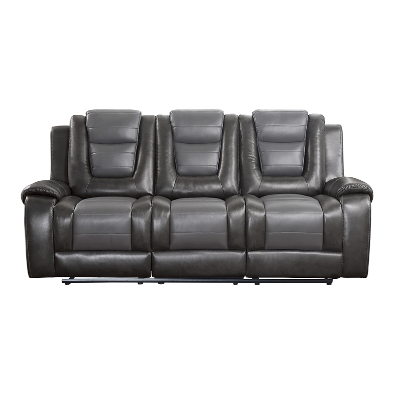 Lexicon Briscoe Faux Leather 2-Piece Manual Reclining Sofa Set in Gray