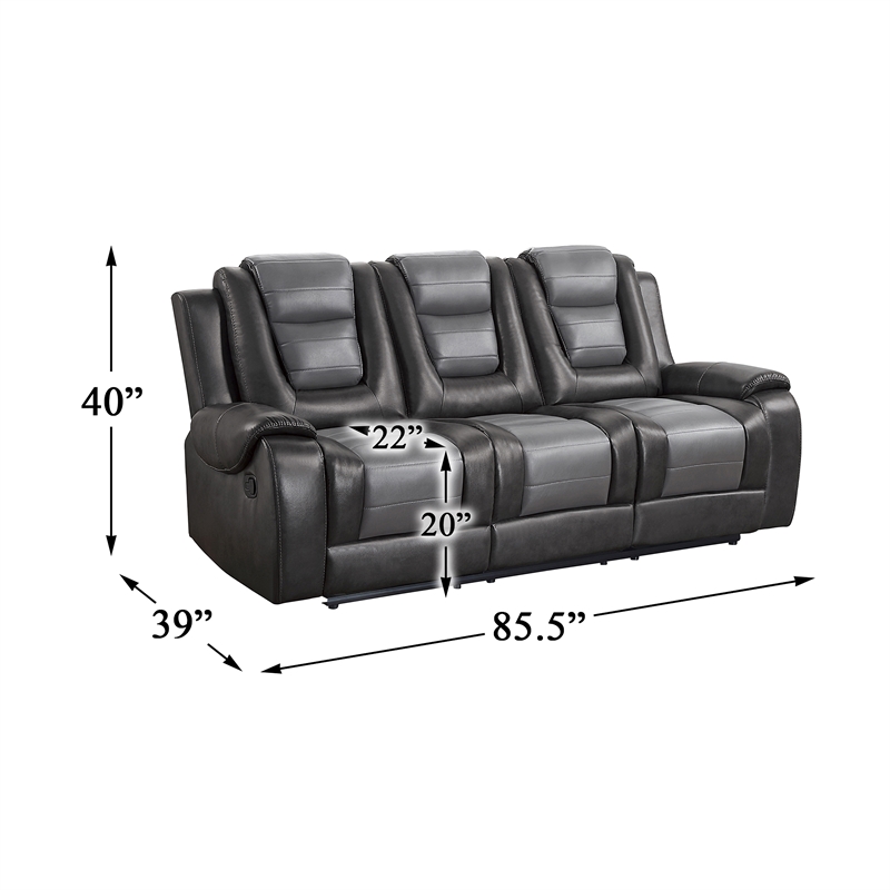 Lexicon Briscoe Faux Leather 2-Piece Manual Reclining Sofa Set in Gray