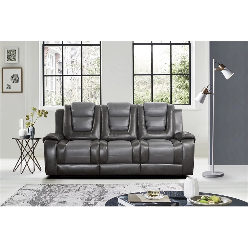 Lexicon Briscoe Faux Leather 2-Piece Manual Reclining Sofa Set in Gray