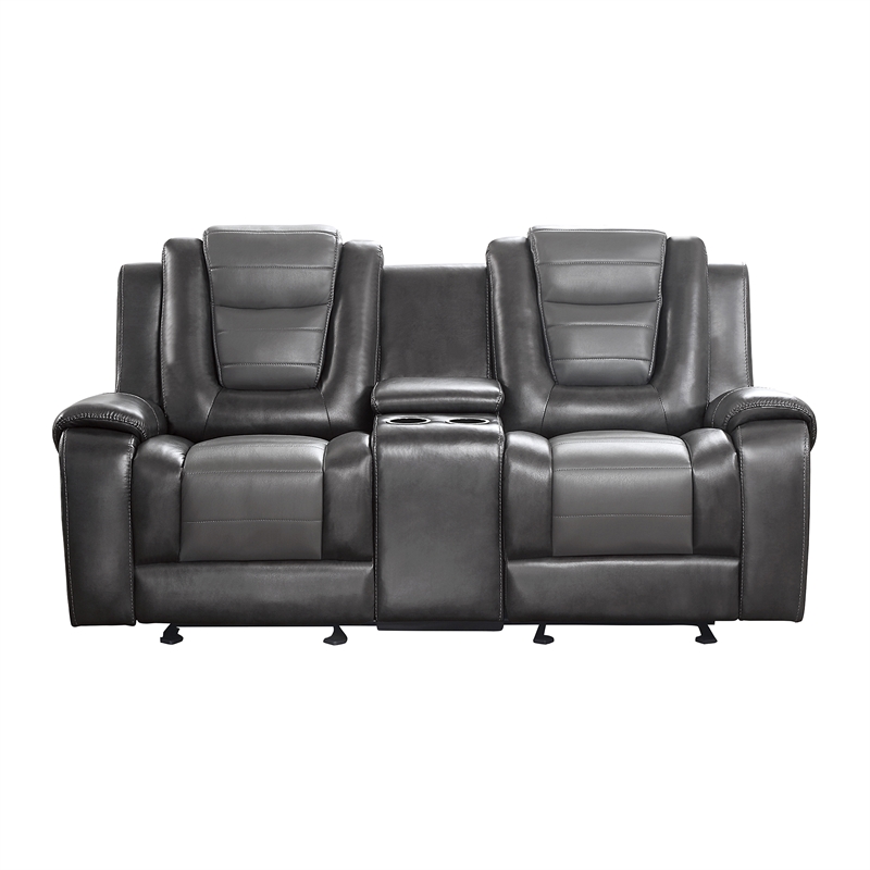 Lexicon Briscoe Faux Leather 2-Piece Manual Reclining Sofa Set in Gray