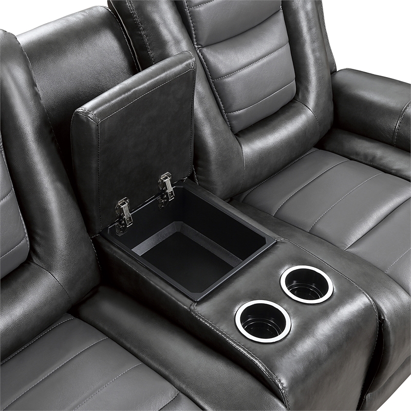 Lexicon Briscoe Faux Leather 2-Piece Manual Reclining Sofa Set in Gray