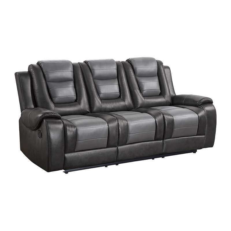 Lexicon Briscoe Faux Leather 2-Piece Manual Reclining Sofa Set in Gray