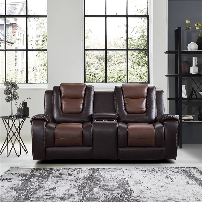Lexicon Briscoe Faux leather 2-Piece Manual Reclining Sofa Set in 2-Tone Brown