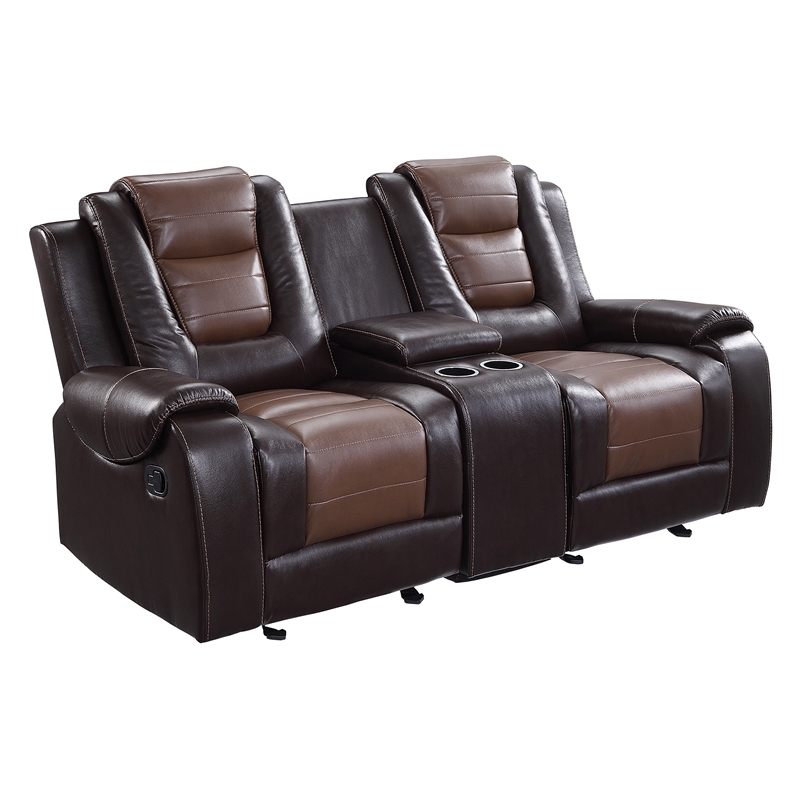 Lexicon Briscoe Faux leather 2-Piece Manual Reclining Sofa Set in 2-Tone Brown