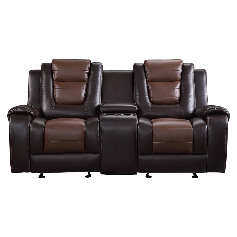 Lexicon Briscoe Faux leather 2-Piece Manual Reclining Sofa Set in 2-Tone Brown