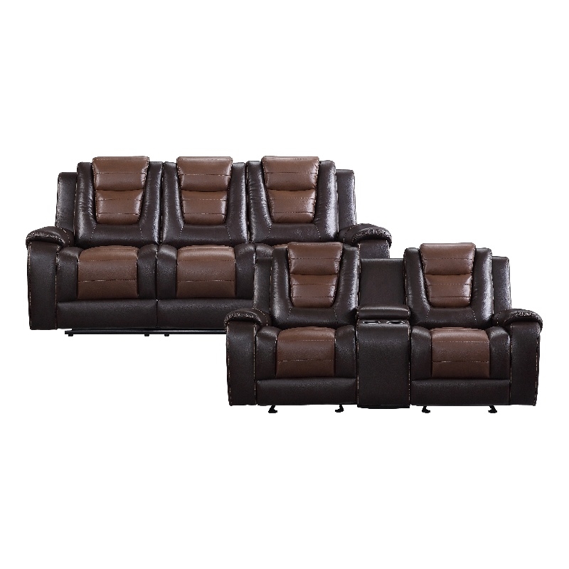 Lexicon Briscoe Faux leather 2-Piece Manual Reclining Sofa Set in 2-Tone Brown