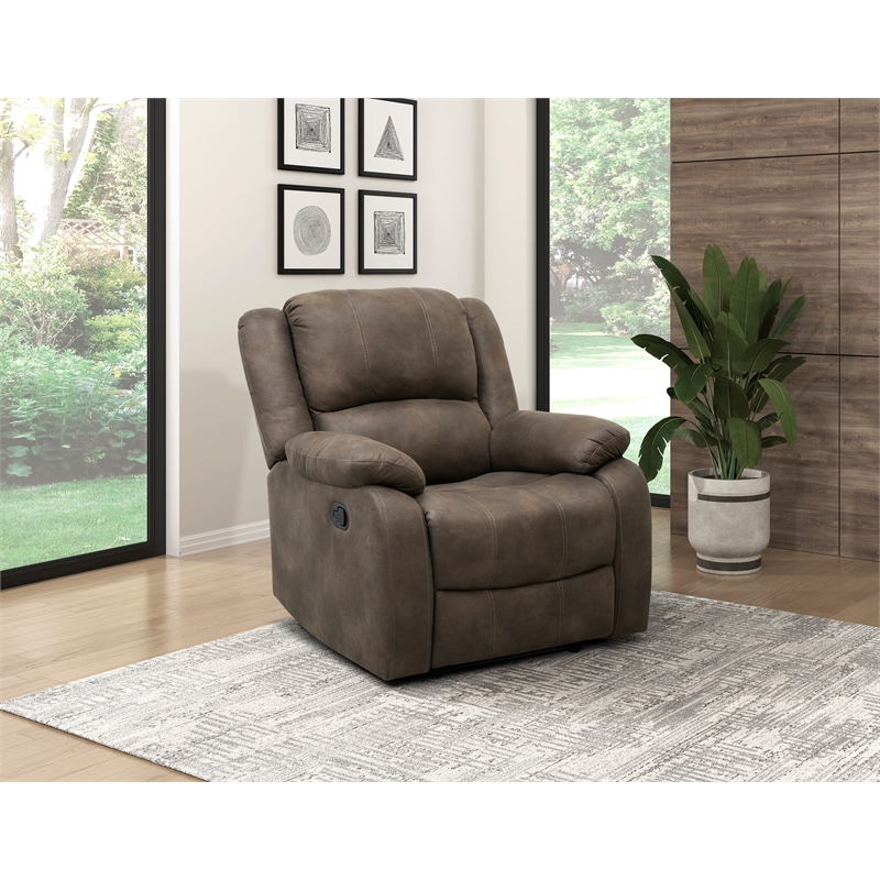 Lexicon Fairview Polished Microfiber Upholstered Manual Recliner in Brown