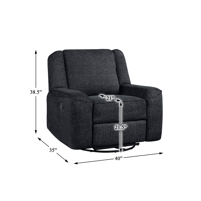 Lexicon Monterey Chenille Upholstered Swivel Reclining Chair in Ebony