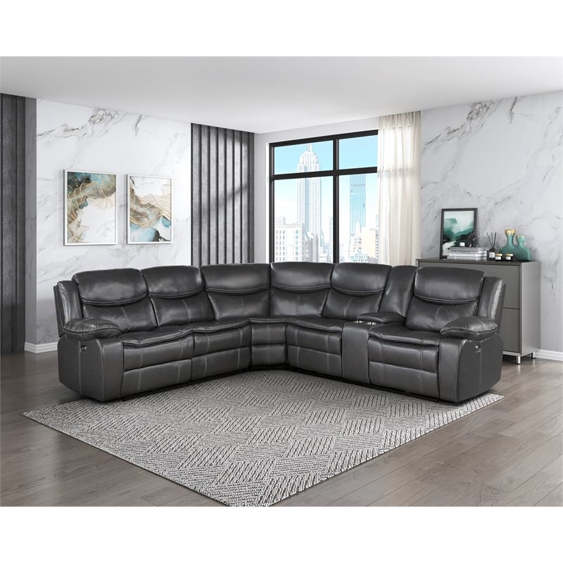 Lexicon Fargo 3-PC Faux Leather Power Reclining Sectional in Dark Gray