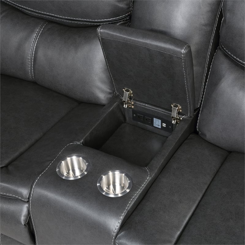 Lexicon Fargo 3-PC Faux Leather Power Reclining Sectional in Dark Gray