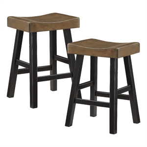 Lexicon Caspian Solid Wood 24&quot Stool in 2-Tone Finish (Black and Brown)