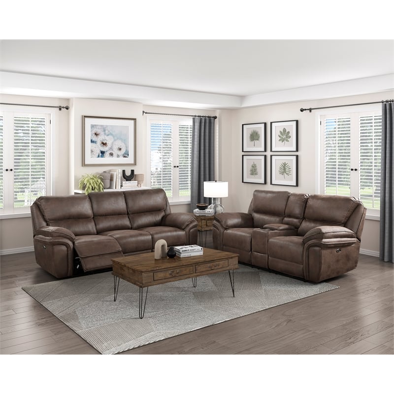 Lexicon Proctor Microfiber Power Double Reclining Sofa in Brown