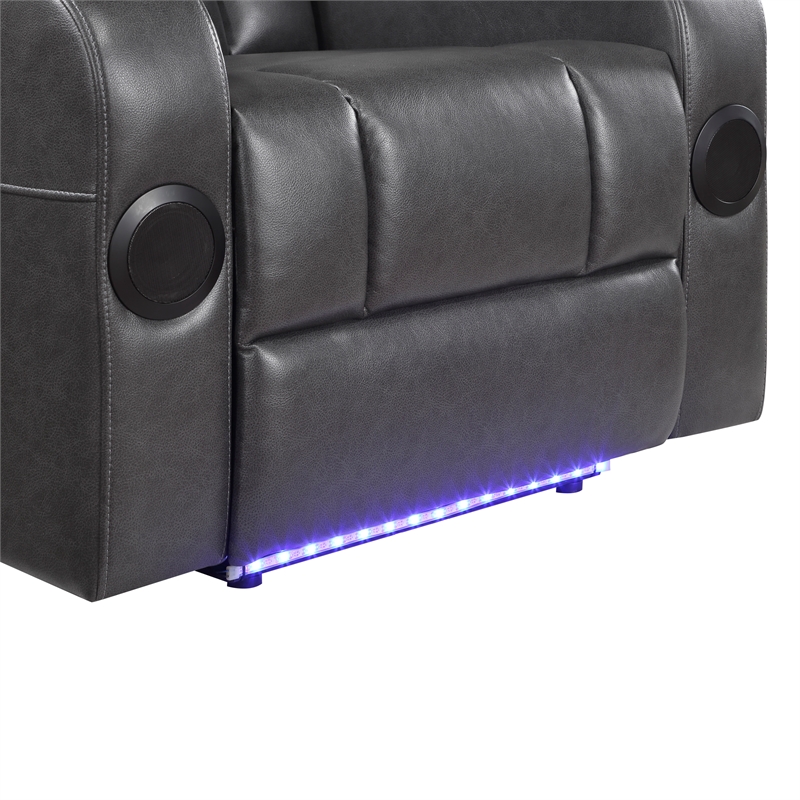 Lexicon Turbo Faux Leather Power Reclining Chair with Storage Arms in Gray