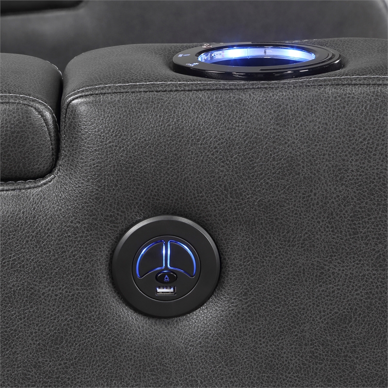 Lexicon Turbo Faux Leather Power Reclining Chair with Storage Arms in Gray