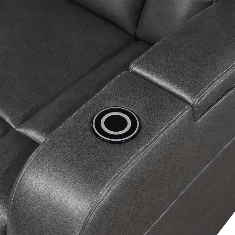 Lexicon Turbo Faux Leather Power Reclining Chair with Storage Arms in Gray