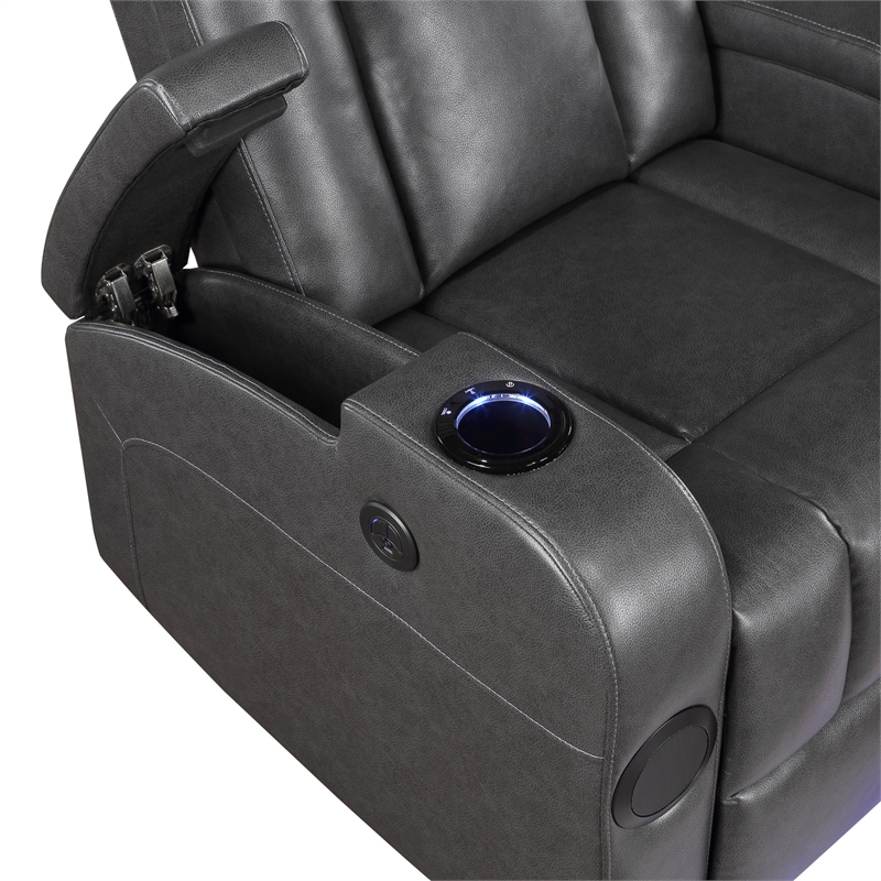 Lexicon Turbo Faux Leather Power Reclining Chair with Storage Arms in Gray