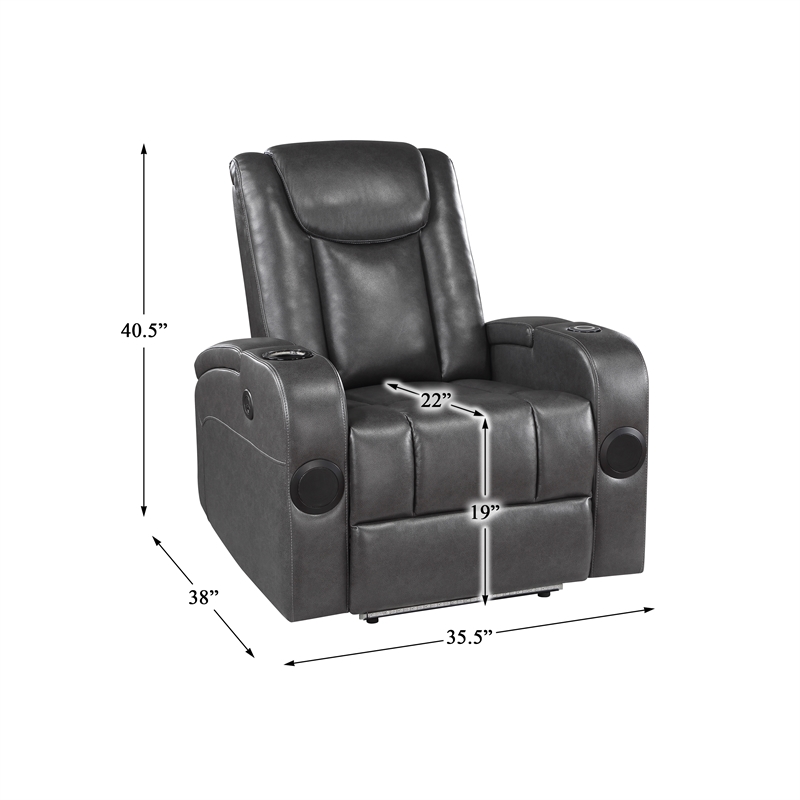 Lexicon Turbo Faux Leather Power Reclining Chair with Storage Arms in Gray