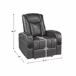 Lexicon Turbo Faux Leather Power Reclining Chair with Storage Arms in Gray