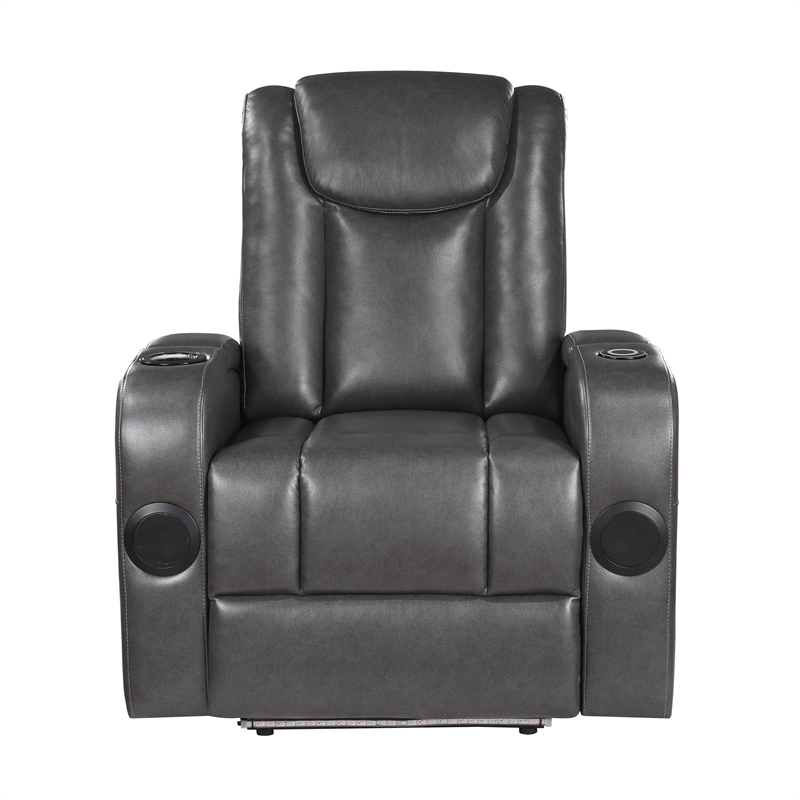 Lexicon Turbo Faux Leather Power Reclining Chair with Storage Arms in Gray