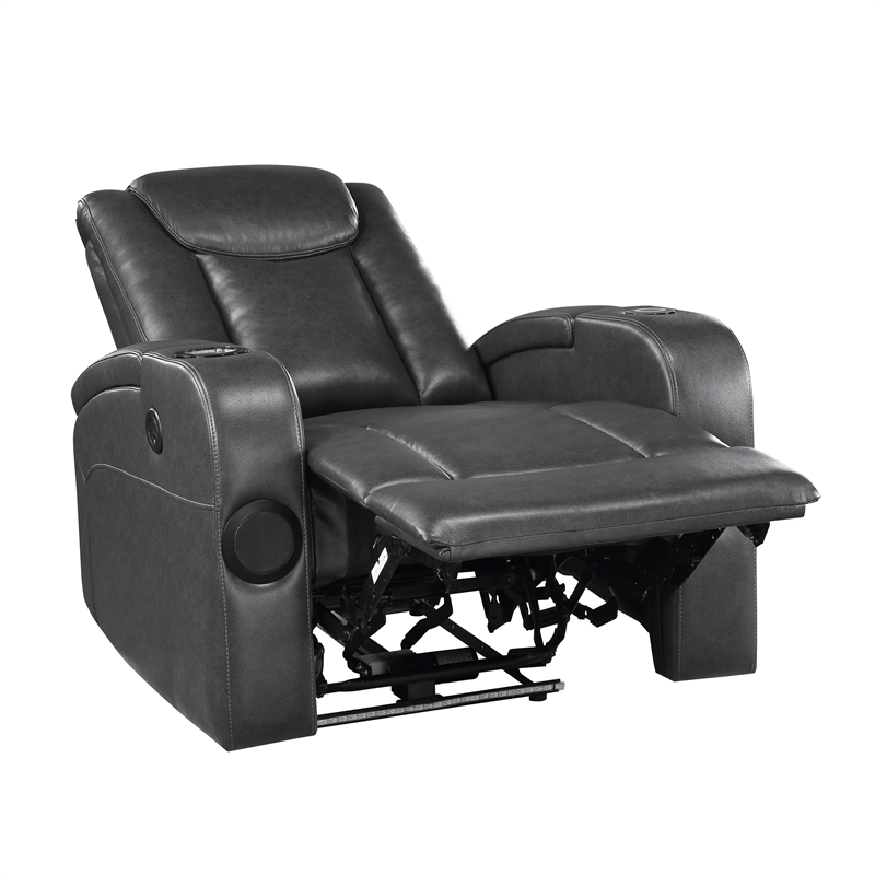 Lexicon Turbo Faux Leather Power Reclining Chair with Storage Arms in Gray