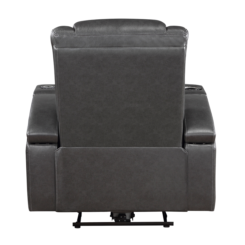 Lexicon Turbo Faux Leather Power Reclining Chair with Storage Arms in Gray