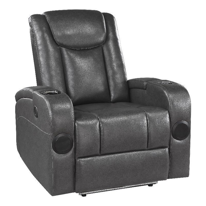 Lexicon Turbo Faux Leather Power Reclining Chair with Storage Arms in Gray
