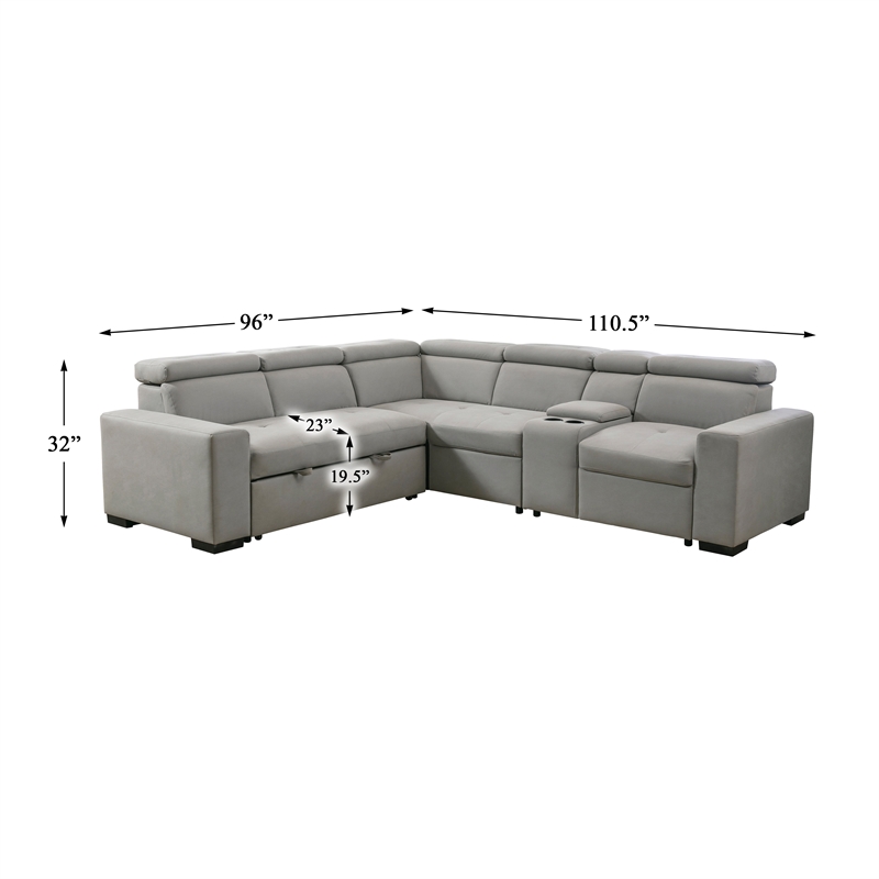 Lexicon Farrah Polished Microfiber 3-Piece Sofa with Pull-out bed in Light Gray