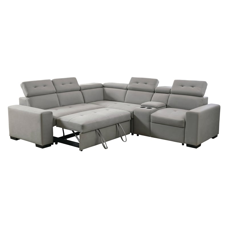 Lexicon Farrah Polished Microfiber 3-Piece Sofa with Pull-out bed in Light Gray