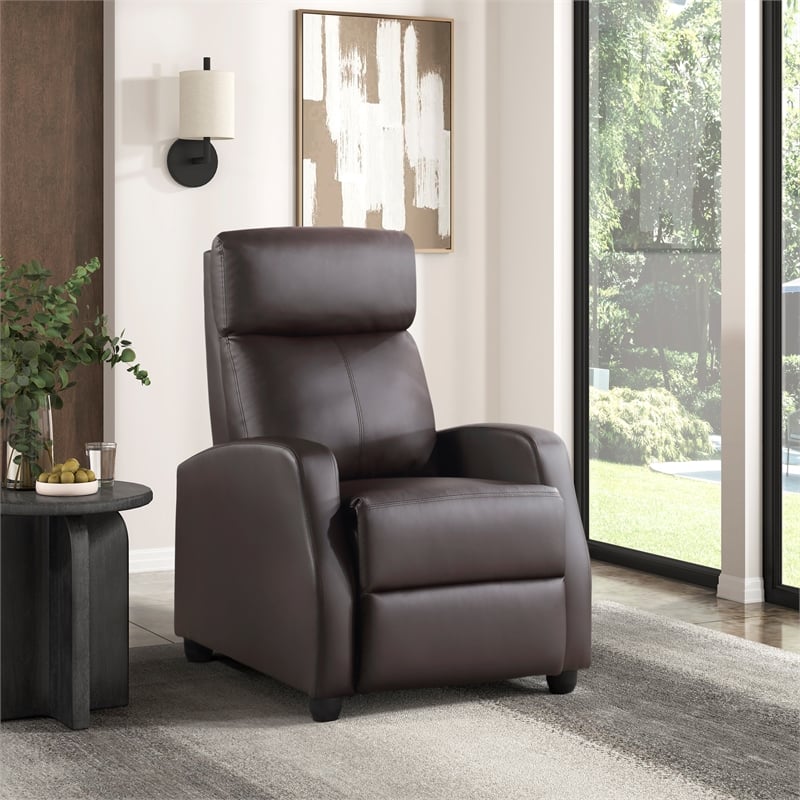 Lexicon Greenfield Faux Leather Push Back Reclining Chair in Dark Brown