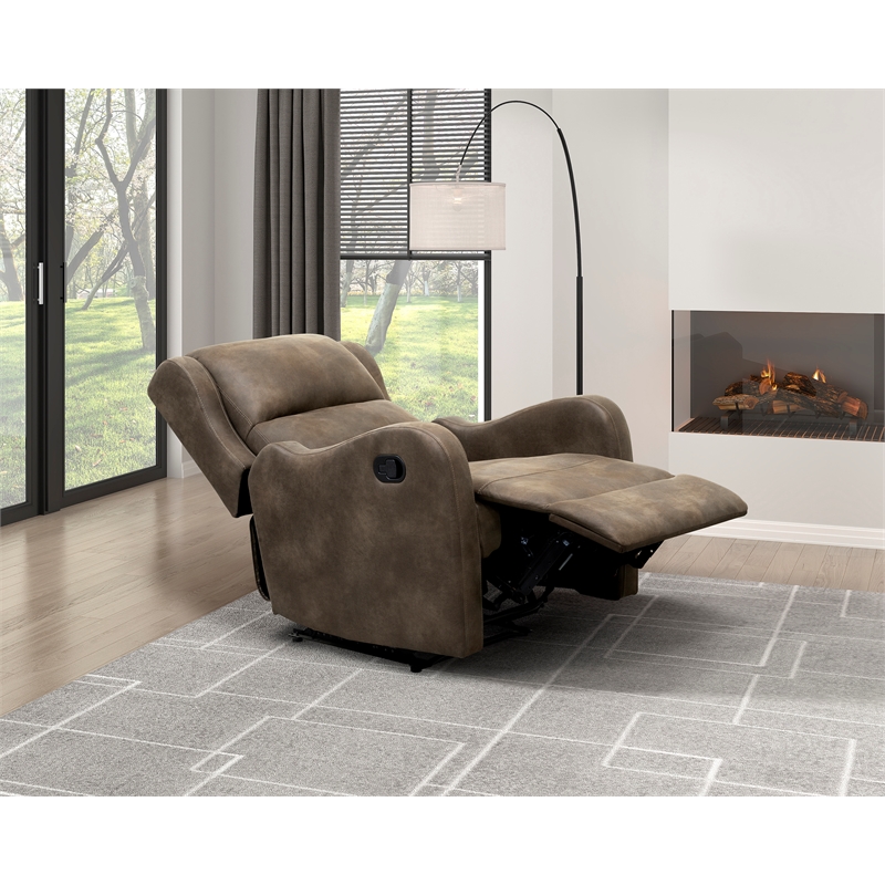 Lexicon Durant Polished Microfiber Manual Recliner Chair in Brown