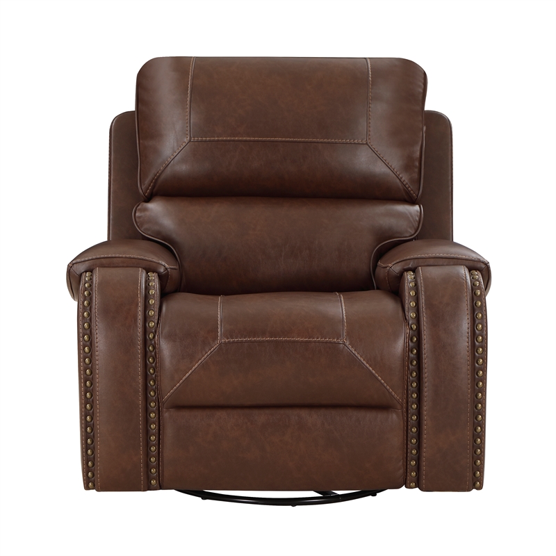 Lexicon Newnan Faux Leather Swivel Glider Manual Reclining Chair in Brown