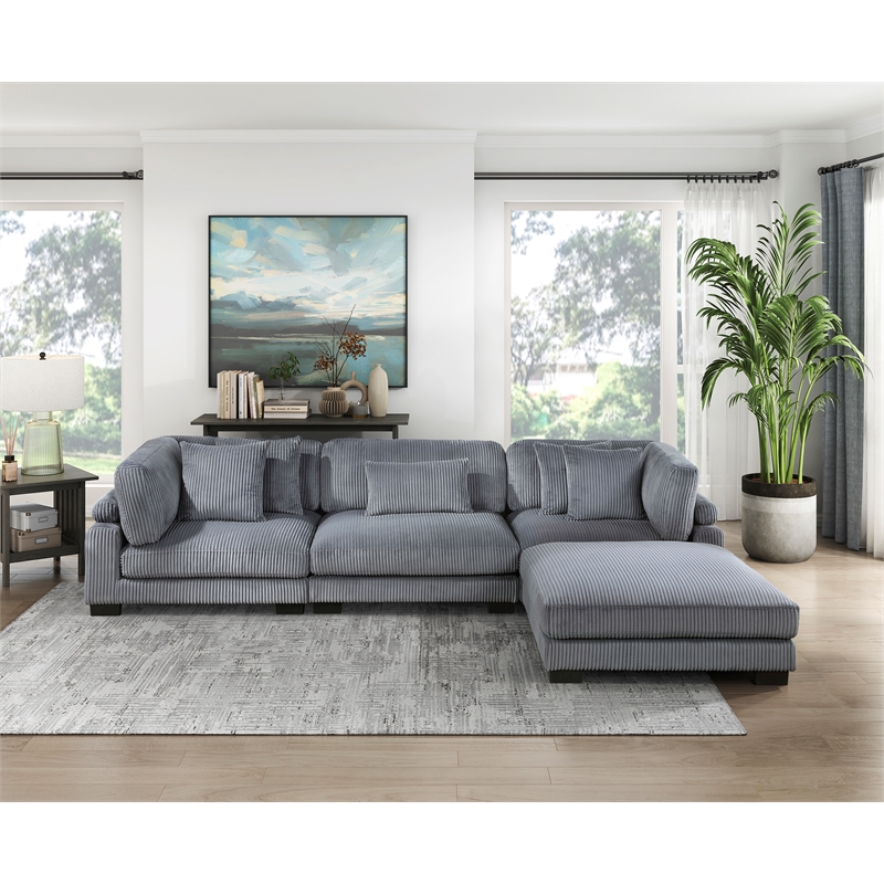 Lexicon Traverse 4-Piece Corduroy Modular Sectional with Ottoman in Gray