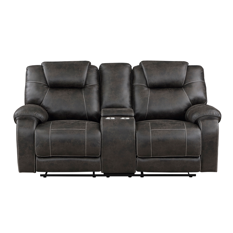 Lexicon Gainesville Microfiber Double Manual Reclining Loveseat in Chocolate