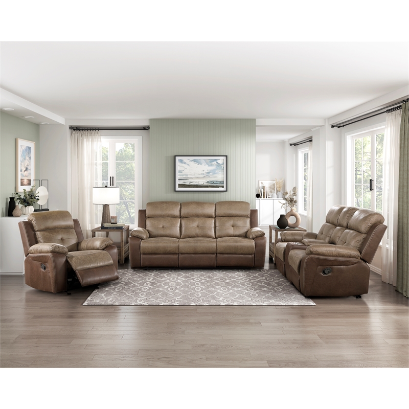 Lexicon Glendale Polished Microfiber Double Manual Reclining Sofa in Brown