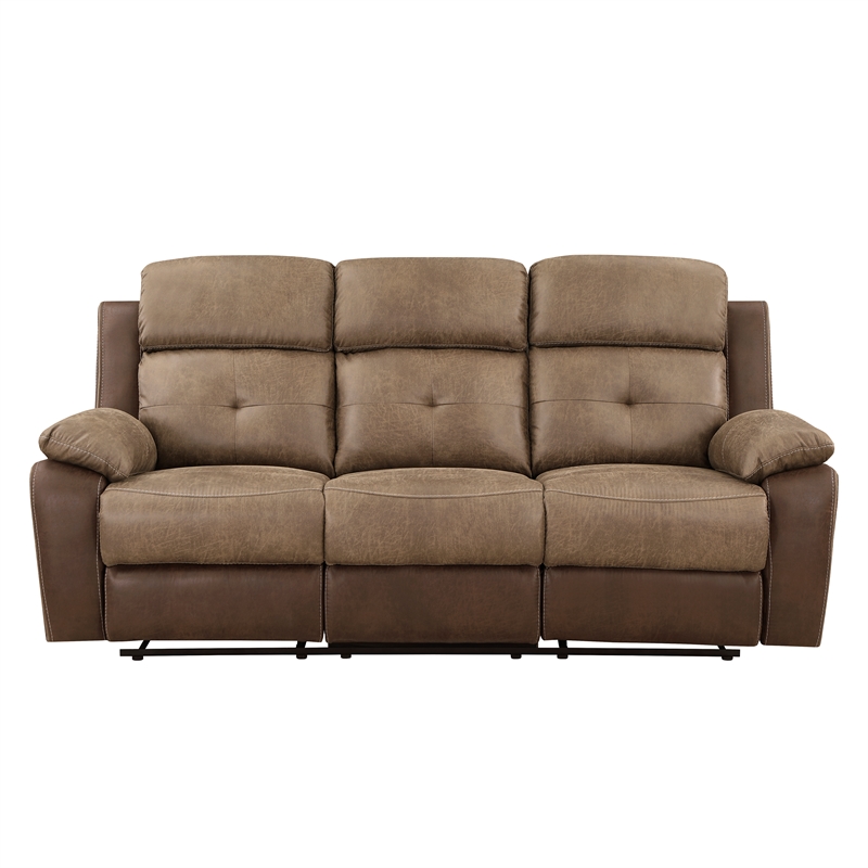 Lexicon Glendale Polished Microfiber Double Manual Reclining Sofa in Brown