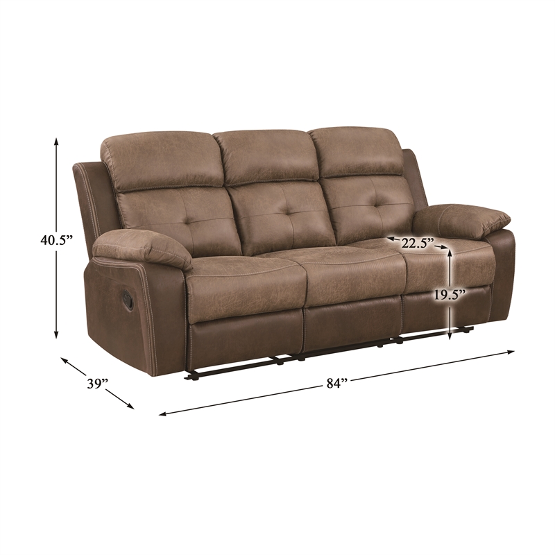 Lexicon Glendale Polished Microfiber Double Manual Reclining Sofa in Brown