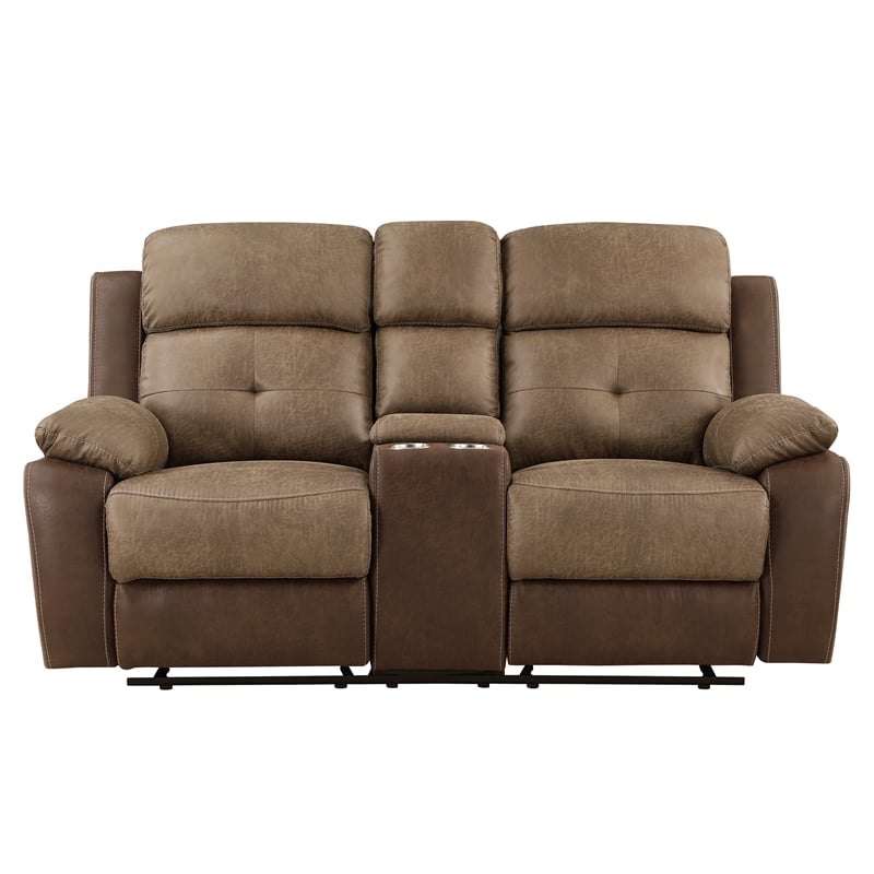 Lexicon Glendale 2-Piece Polished Microfiber Manual Reclining Sofa Set in Brown