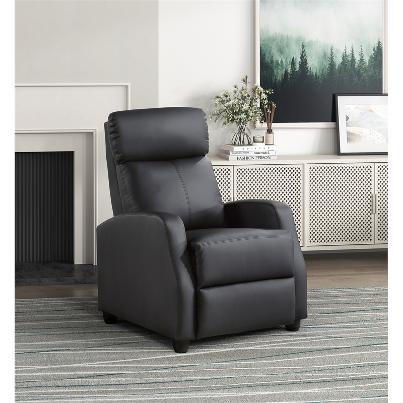 Lexicon Greenfield Faux Leather Push Back Reclining Chair in Black