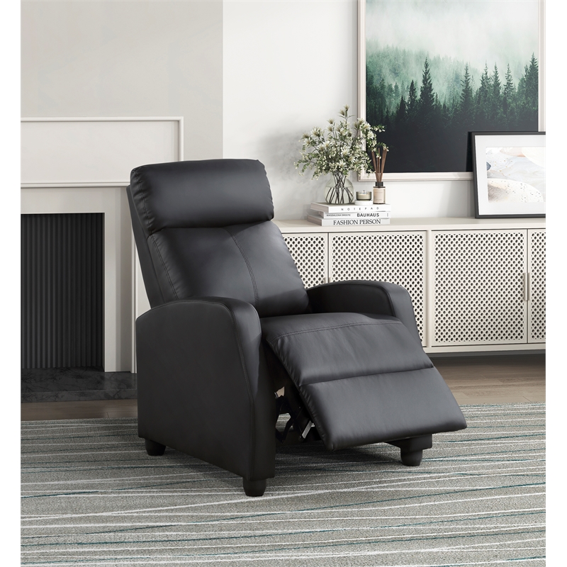 Lexicon Greenfield Faux Leather Push Back Reclining Chair in Black