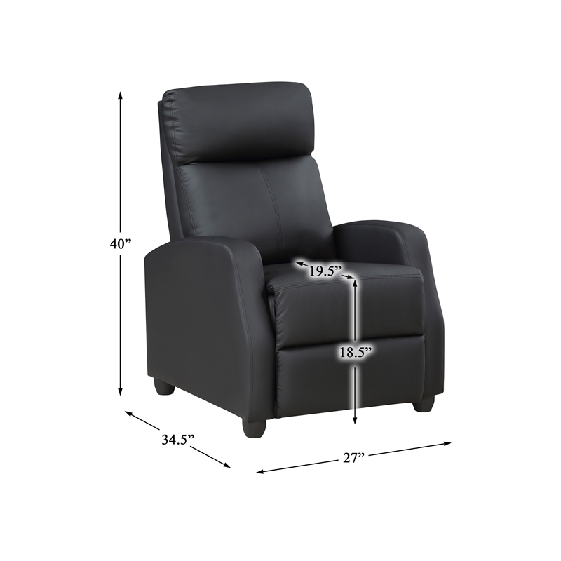 Lexicon Greenfield Faux Leather Push Back Reclining Chair in Black