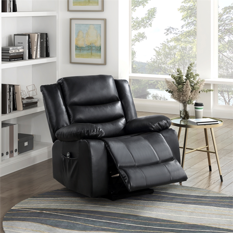 Lexicon Carson Faux Leather Power Lift Chair in Black