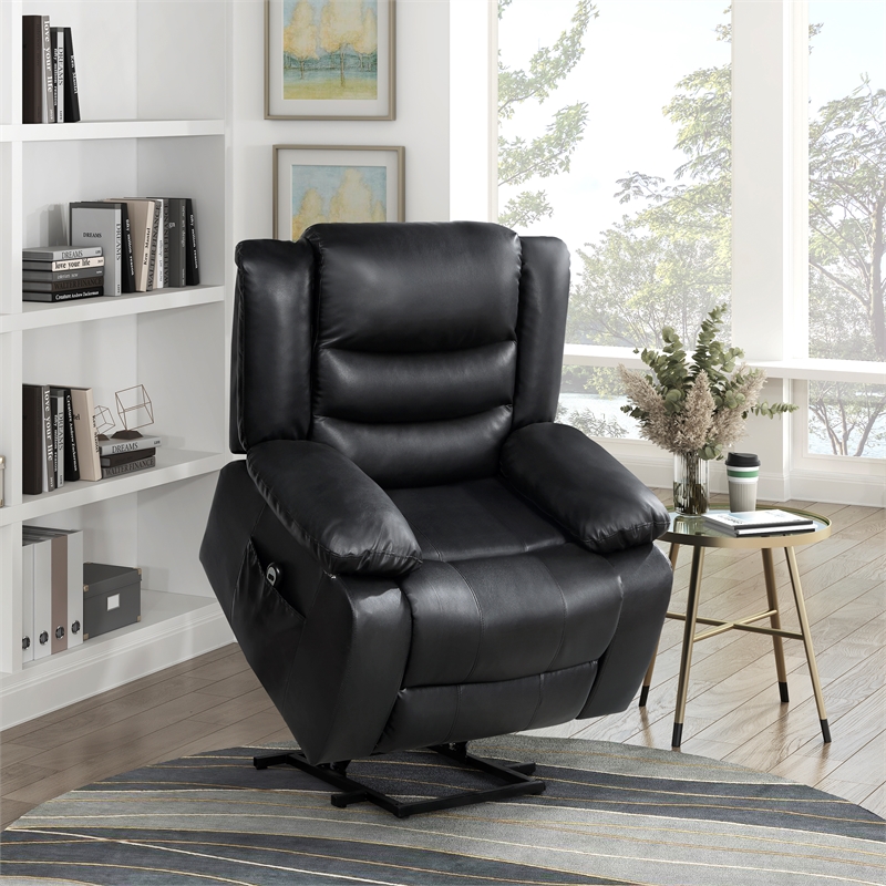 Lexicon Carson Faux Leather Power Lift Chair in Black