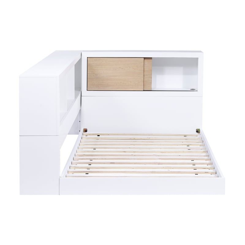 Lexicon Asker Wood Twin Bookcase Corner Bed in 2-Tone Finish (White and Natural)