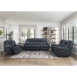 Lexicon Littleton Upholstered Faux Leather Double Reclining Loveseat in Blue