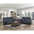 Lexicon Littleton Faux Leather Double Reclining Sofa in Blue