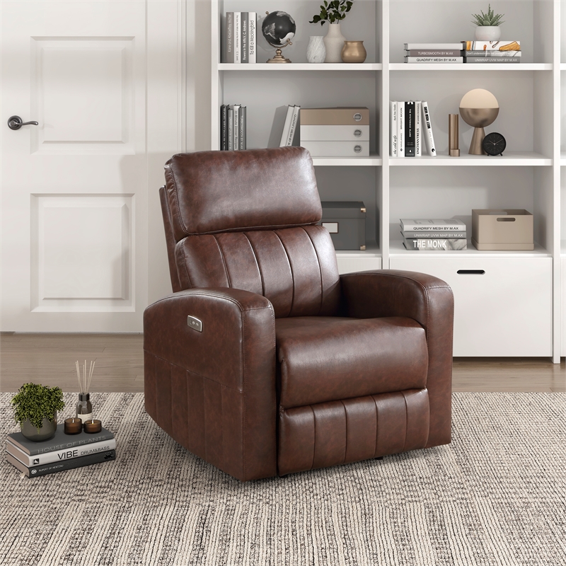 Lexicon Wheaton Upholstered Faux Leather Power Lift Chair in Brown