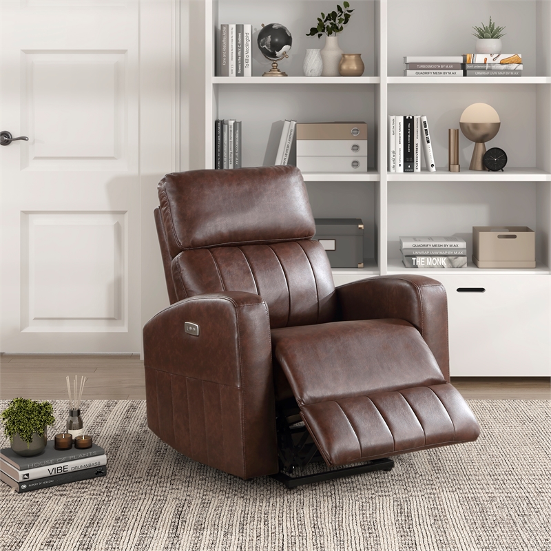 Lexicon Wheaton Upholstered Faux Leather Power Lift Chair in Brown