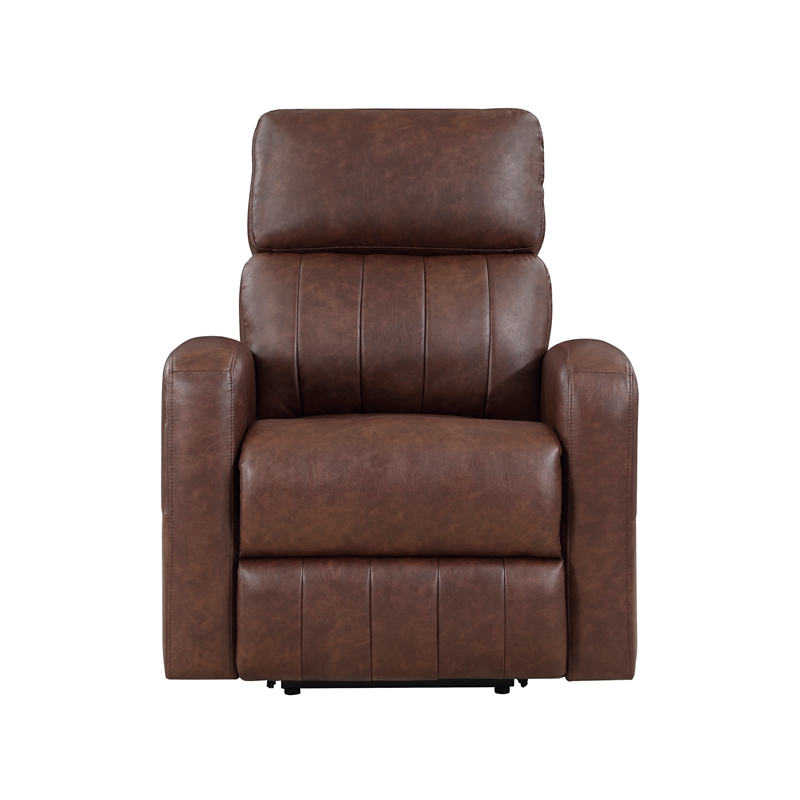 Lexicon Wheaton Upholstered Faux Leather Power Lift Chair in Brown