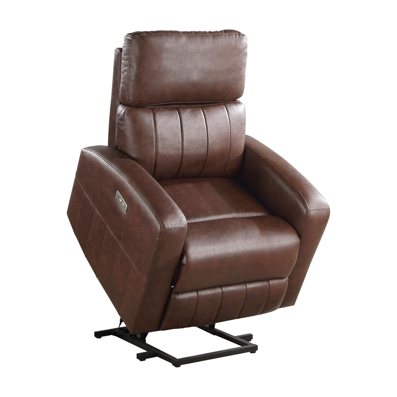 Lexicon Wheaton Upholstered Faux Leather Power Lift Chair in Brown