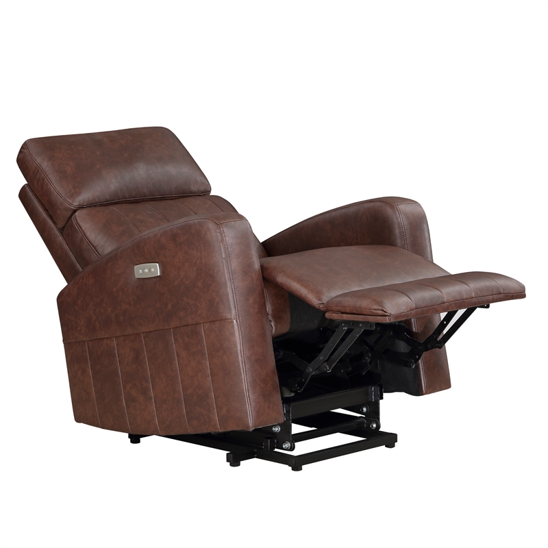 Lexicon Wheaton Upholstered Faux Leather Power Lift Chair in Brown